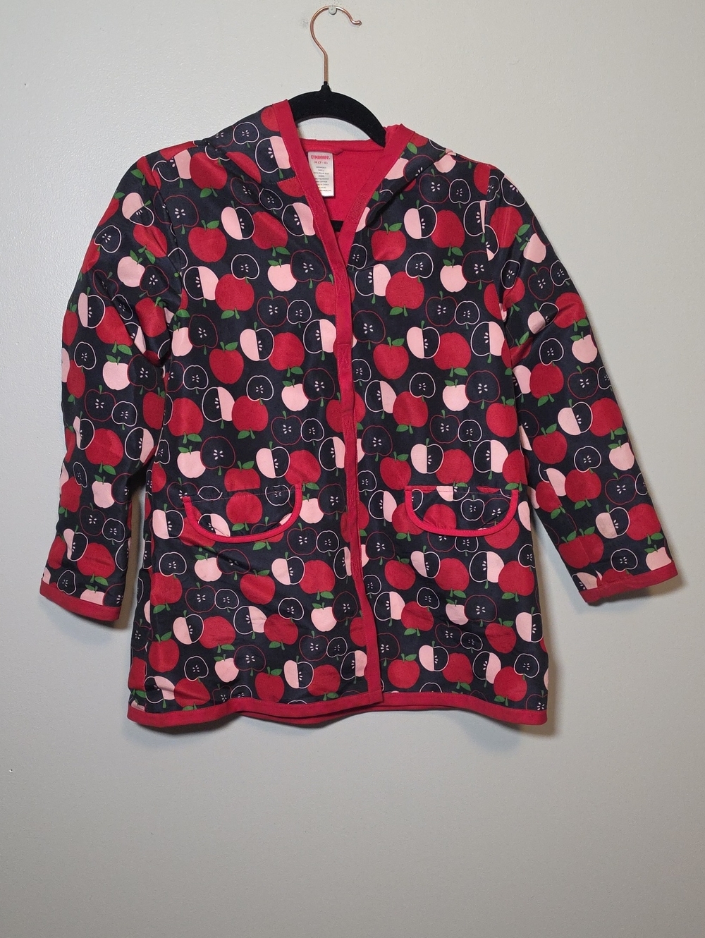 Gymboree Hooded Apple-Print Water Resistant Jacket - Red, Pink & Navy
